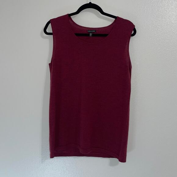 EILEEN FISHER 100% Merino Wool Burgundy Sleeveless Shell Top Size M - Picture 1 of 5